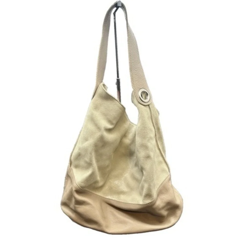 Innue Beige White Metallic Leather Hobo Bag Made in‎ Italy Large